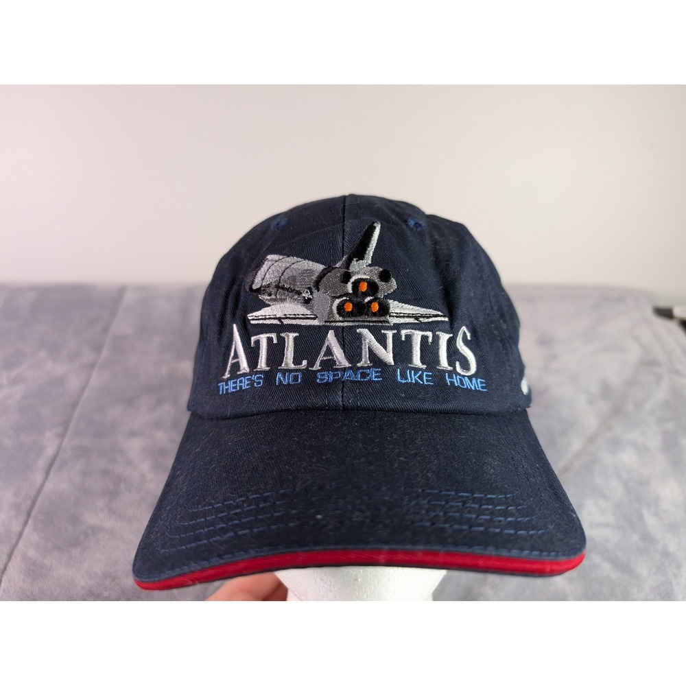 NASA Atlantis Space Shuttle Kennedy Space Center Navy Blue Hat Made in USA OSFA